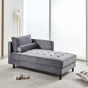 64-Inch Velvet Chaise Sofa, Mid-Century Sleeper with Tool-Free Assembly, Gray - 1 of 4