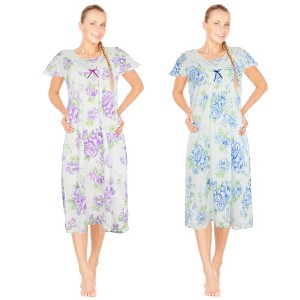 JEFFRICO Womens 2 Pack Nightgowns Short Sleeve Sleepwear Soft Pajama Dress Nightshirts - 1 of 4