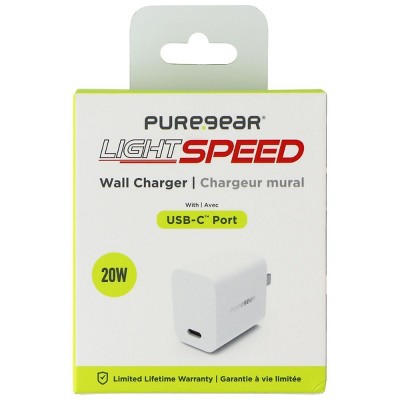 PureGear LightSpeed (20-Watt) USB-C Wall Charger Travel Adapter - White