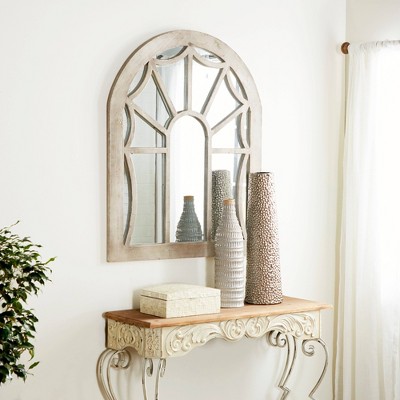 Cream Wood Arched Full Length Window Pane Mirror