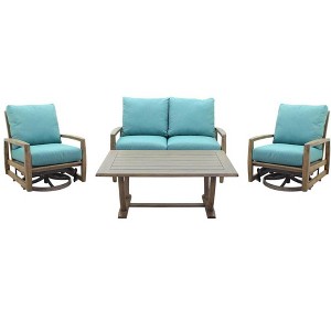 Courtyard Casual Avalon FSC Teak Motion  4 pc Loveseat Seating Group  Includes: One Loveseat, One Coffee Table and Two Swivel Gliders - 1 of 4