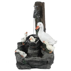LuxenHome 23" Duck Family Garden Water Foutain with LED Lights, Resin Outdoor Water Feature with Cascading Water Flow Gray - 1 of 4