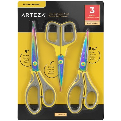 Arteza Ultra-Sharp Crafting and Fabric Multi-purpose Scissor Set, 7”, 8 ¼”, and 9” - 3 Pack (ARTZ-4252)