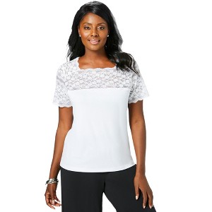 Jessica London Women's Plus Size Stretch Lace Neckline Top - 1 of 4