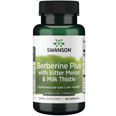 Swanson Berberine Plus with Bitter Melon & Milk Thistle - 3-in-1 Formula 60 Caps.