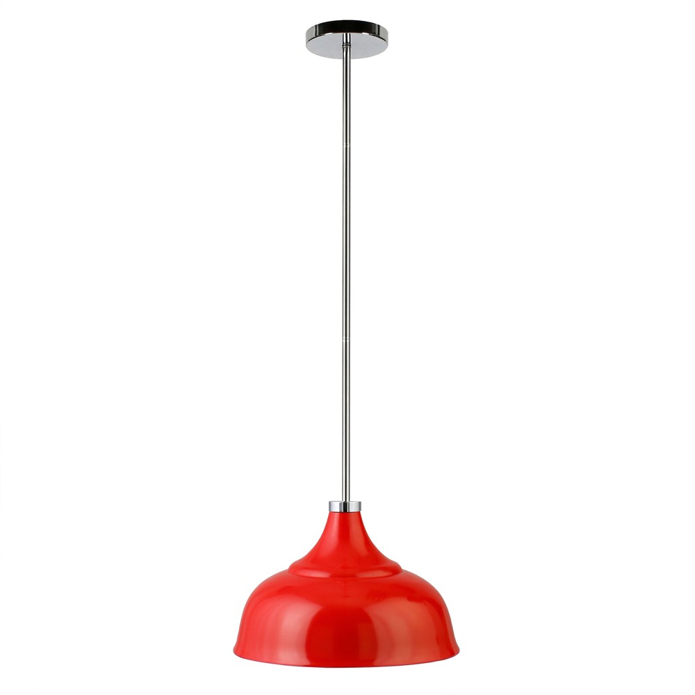 Hudson and Canal 10.75" Wide Pendant with Metal Shade Poppy Red/Polished Nickel