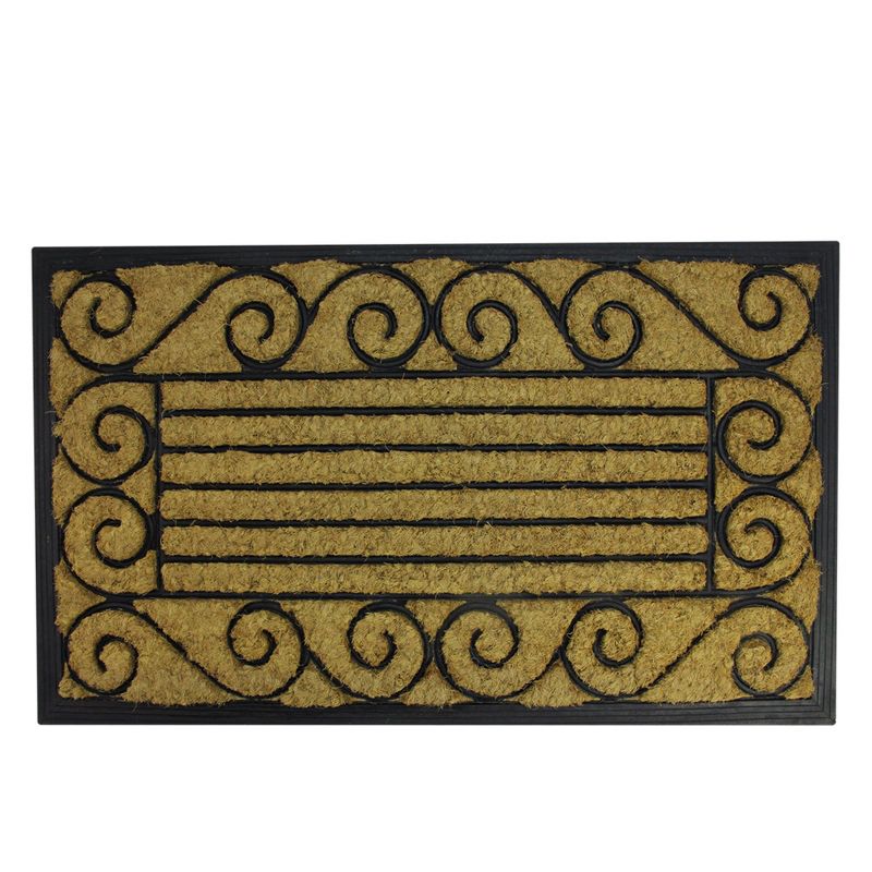 Northlight Natural Coir Stripes and Scrolls Outdoor Doormat 18" x 30", 1 of 6