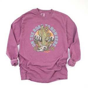 Simply Sage Market Women's On The Road To Nowhere Long Sleeve Garment Dyed Tee - 1 of 2