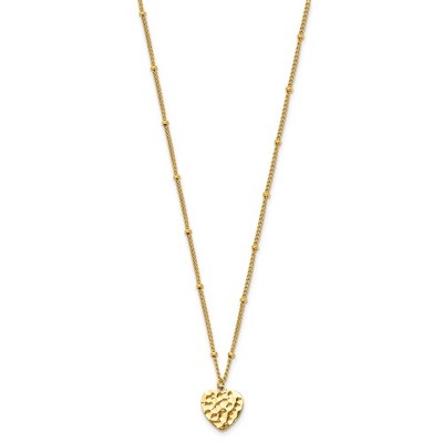Chisel Stainless Steel and Hammered Yellow IP-plated Heart on a 15" Curb Chain Necklace with a 2" Ext.