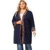 Agnes Orinda Women's Plus Size Contrast Placket Sleeves Knit Open Front Cardigans - 4 of 4