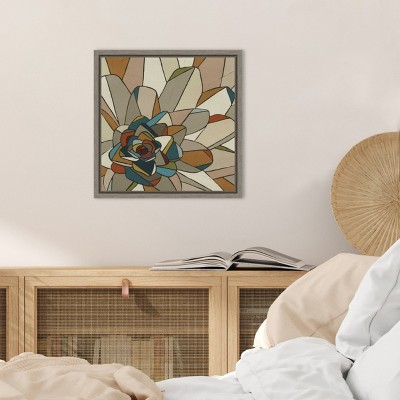 Boho Stained Glass Floral Canvas Wall Art in Brown and Teal