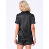 INSPIRE CHIC Women's Satin Silky Button Down Short Sleeve and Shorts with Lace Trim 2 Pcs Pajamas Set - 3 of 4