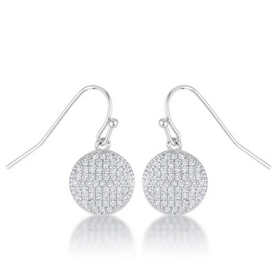 ShineHigh .6 Ct Elegant CZ Disk Earrings – Rhodium Plated Round Pave Dangle with Fish Hook Backing