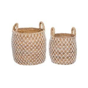 2pk Banana Leaf Storage Baskets Brown/White - Olivia & May: Decorative Wicker Basket, Nautical Coastal Style - 1 of 4