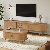 TiramisuBest Wooden TV Stand & Coffee Table Set, Oval Fluted Media Console with Charging Station for TVs up to 80" ,Walnut - 2 of 4