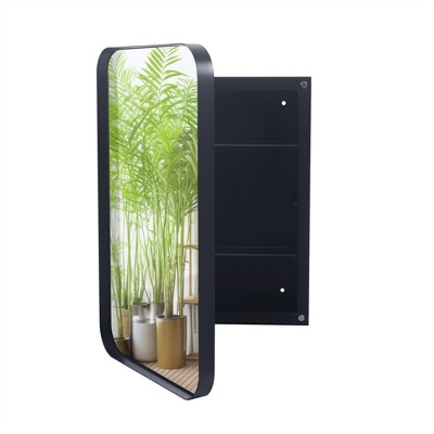 OUTSUPPLY Recessed Metal Modern Bathroom Storage with Mirror, Framed Medicine Cabinet with Adjustable Shelves
