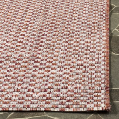 Rust and Light Grey Square Synthetic Indoor/Outdoor Rug