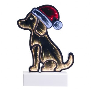 Northlight LED 3D Christmas Dog with Santa Hat Infinity Mirror - 8" - 1 of 4