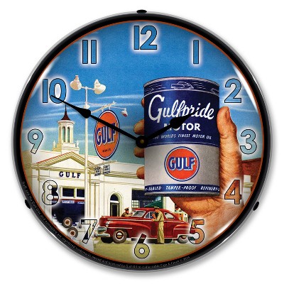 Collectable Sign & Clock | Gulfpride Motor Oil LED Wall Clock Retro/Vintage, Lighted