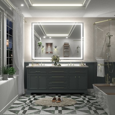 Apmir Super Bright Front & Back LED Lighted Anti-Fog Tempered Glass Bathroom/Vanity Mirror with ETL & 3-Year Warranty