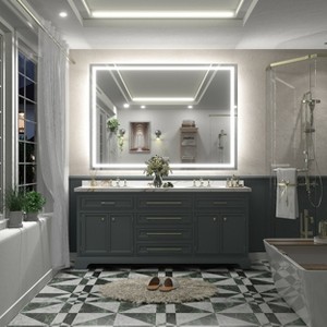 Apmir Super Bright Front & Back LED Lighted Anti-Fog Tempered Glass Bathroom/Vanity Mirror with ETL & 3-Year Warranty - 1 of 4