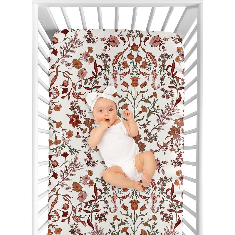Sweet Jojo Designs Girl Baby Fitted Crib Sheet Boho Floral Wildflower Rust Orange Ivory Off White, 5 of 8