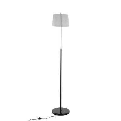 Arc Black Marble and Metal Floor Lamp with Grey Linen Shade