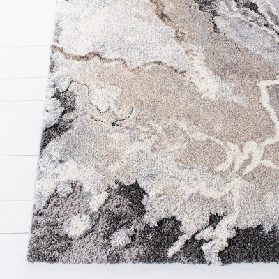 Gray Abstract Hand-knotted Square Shag Rug