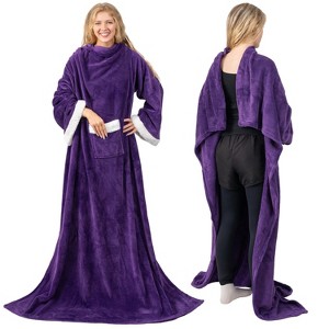 PAVILIA Wearable Blanket with Sleeves for Women Men Adults, Warm Soft Plush Snuggle Pocket Sleeved TV Throw - 1 of 4