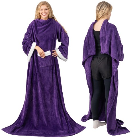 Snuggie soft fleece blanket with sleeves and pockets purple sales