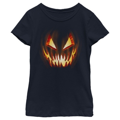 Girl's Lost Gods Evil Pumpkin Face T-shirt - Navy Blue - Large : Target