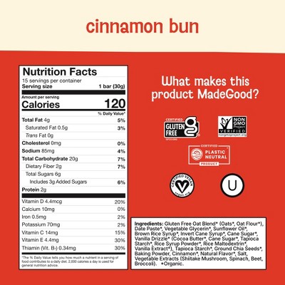 MadeGood Mornings Cinnamon Bun Soft Baked Oat Protein Bars Value Pack - 15.9oz/15ct