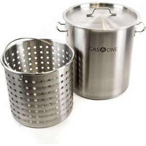 GasOne 32 Qt. Stainless Steel Turkey Stock Pot with All Purpose Pot Deep Fryer Steam & Boiling Basket - 1 of 4