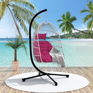 Gulches Rose Red Outdoor Egg Hanging Chair with Stand - 350lbs Capacity, Aluminum-Steel Frame, Foldable Design, Washable Polyester Cushion - 1 of 4