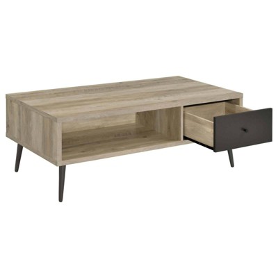 Mid-Century Modern Pine and Gray Wood Coffee Table with Storage