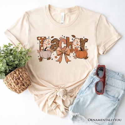 Teacher Coquette Autumn T-Shirt, Cozy Fall Pumpkin Tee for Educators| OrnamentallyYou