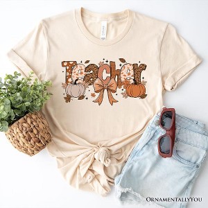 Teacher Coquette Autumn T-Shirt, Cozy Fall Pumpkin Tee for Educators| OrnamentallyYou - 1 of 4