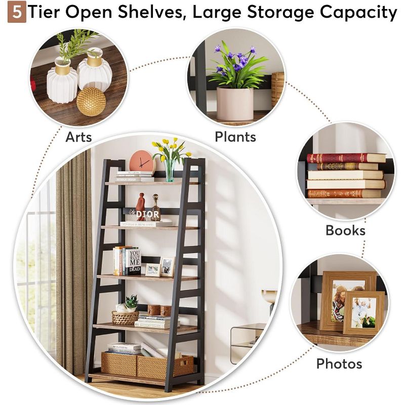 Tribesigns 5-Tier Bookshelf, Modern Ladder Bookcase for Home Office, 5 of 7
