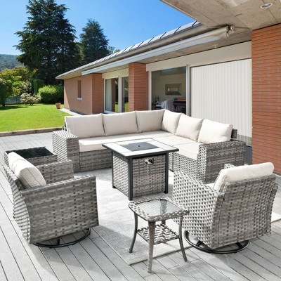 XIZZI 10 Pieces Wicker Furniture Set, Sectional Sofa Set with Wide Armrest and Deep Seat, Rattan Modular Conversation Set for Backyard Garden