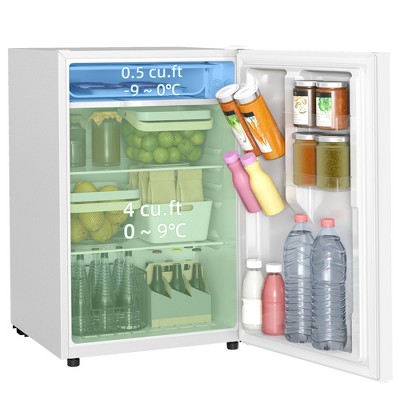 HOMCOM 4.5 Cu Ft Mini Fridge with Freezer, Wheels, Adjustable Thermostat, Single Door Compact Refrigerator for Bedroom, Dorm, Home Office, White