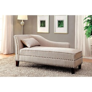 Beige Fabric Chaise / Bench Nailhead Trims Pillow Plush Comfort 1pc Chaise Living Room Furniture - 1 of 4
