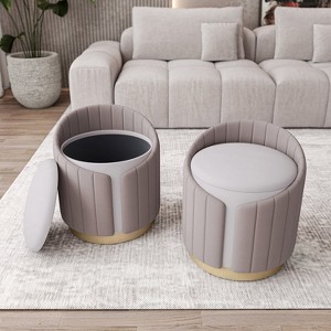 Techni Home Plush Velvet Vanity Stool Ottoman with Storage, Taupe - 1 of 4