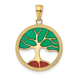Black Bow Jewelry 14k Yellow Gold & Enameled Round Tree of Life Pendant, 21mm - 1 of 4