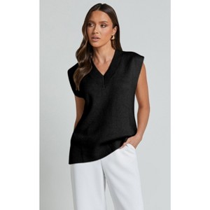 Coolmee Women Sweater Vest Sleeveless V Neck Oversized Pullover Fashion Knitted Tops Outfits - 1 of 2