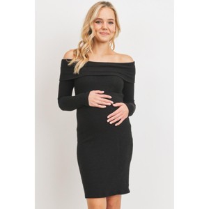 Hello Miz Women's Ribbed Off Shoulder Long Sleeve Bodycon Maternity Dress - 1 of 4