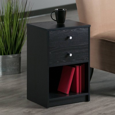 Black Transitional 2-Drawer Rectangular Nightstand