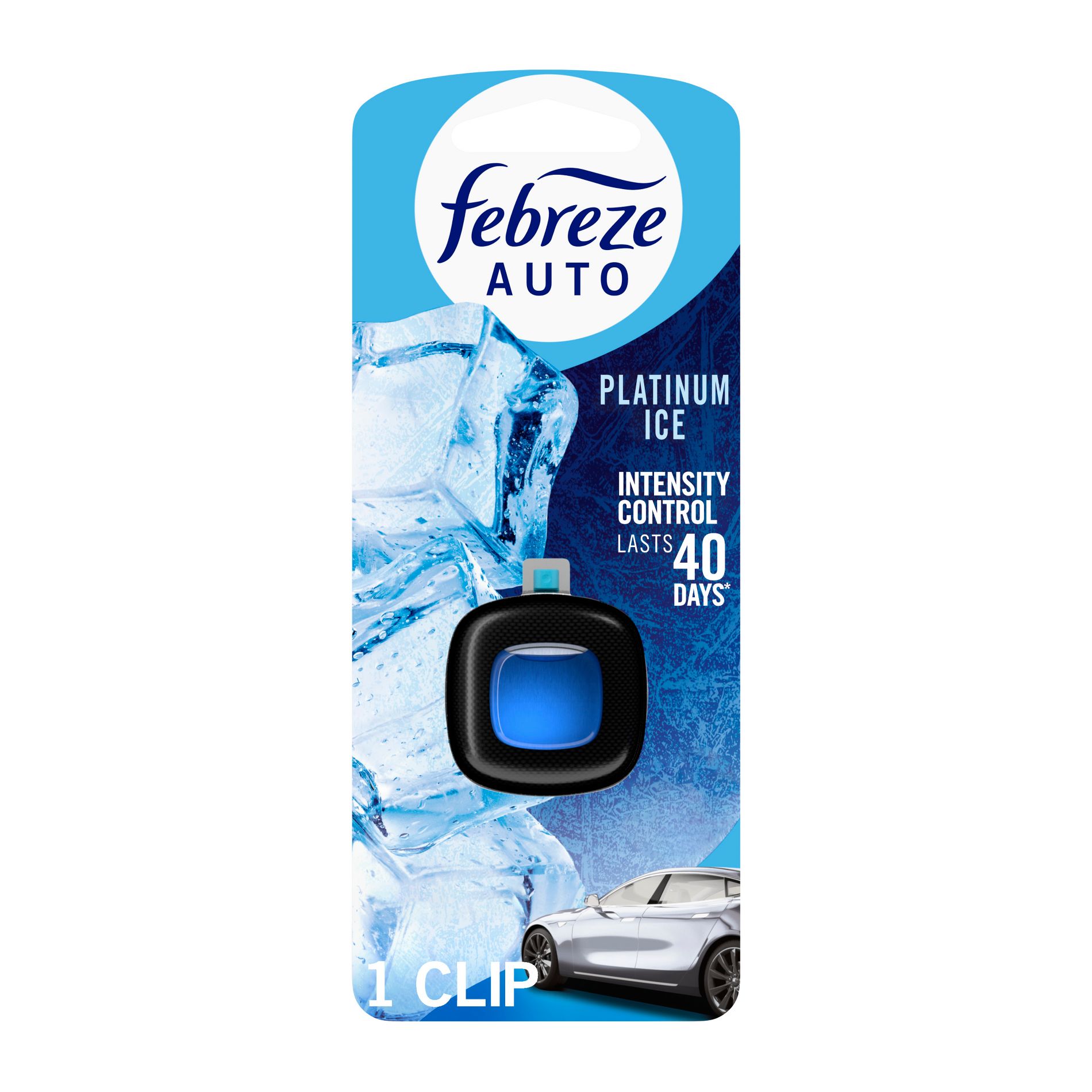 Febreze Car Auto Platinum Ice: Adjustable Scented Vent Clip Freshener, Phthalate-Free, Disposable, 40-Day Duration