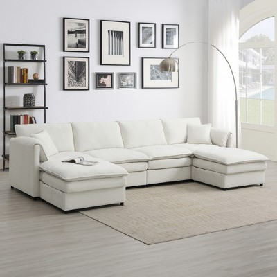 Whisen Chenille Modular Sectional Sofa with Thick Double Cushions and Ottomans, U-shaped Cloud Couch Set