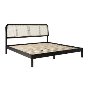 Saracina Home King Rattan Headboard Bed Black: Rubberwood Frame, Transitional Bohemian Style, No Box Spring Needed - 1 of 4