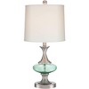 360 Lighting Reiner Modern Accent Table Lamp 23" High Brushed Nickel Blue Green Glass with USB Workstation Base Off White Drum Shade for Living Room - 3 of 4